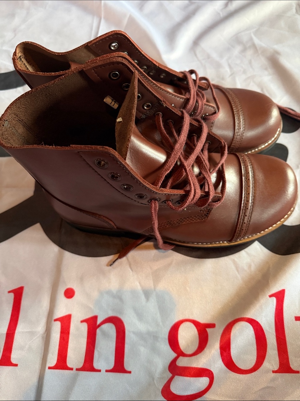 Golf Le Fleur Men's Chestnut Brown Leather Lace-Up Cap-Toe Boots